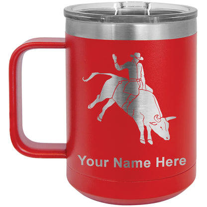 15oz Vacuum Insulated Coffee Mug, Bull Rider Cowboy, Personalized Engraving Included