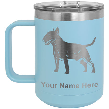 15oz Vacuum Insulated Coffee Mug, Bull Terrier Dog, Personalized Engraving Included