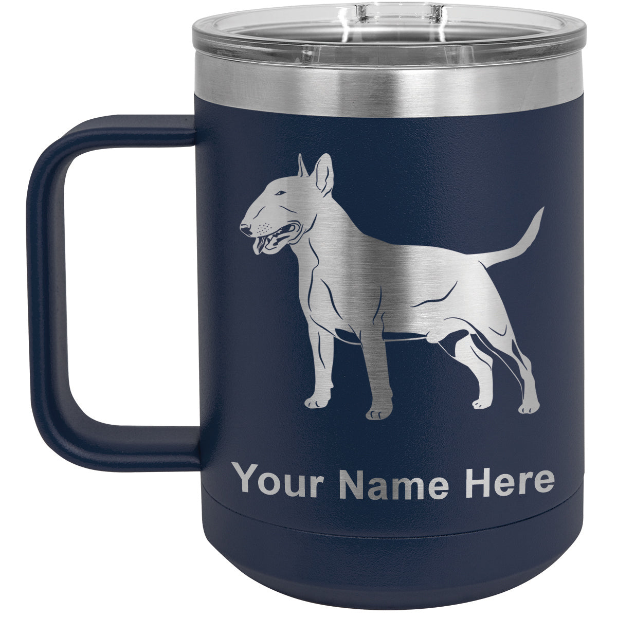 15oz Vacuum Insulated Coffee Mug, Bull Terrier Dog, Personalized Engraving Included