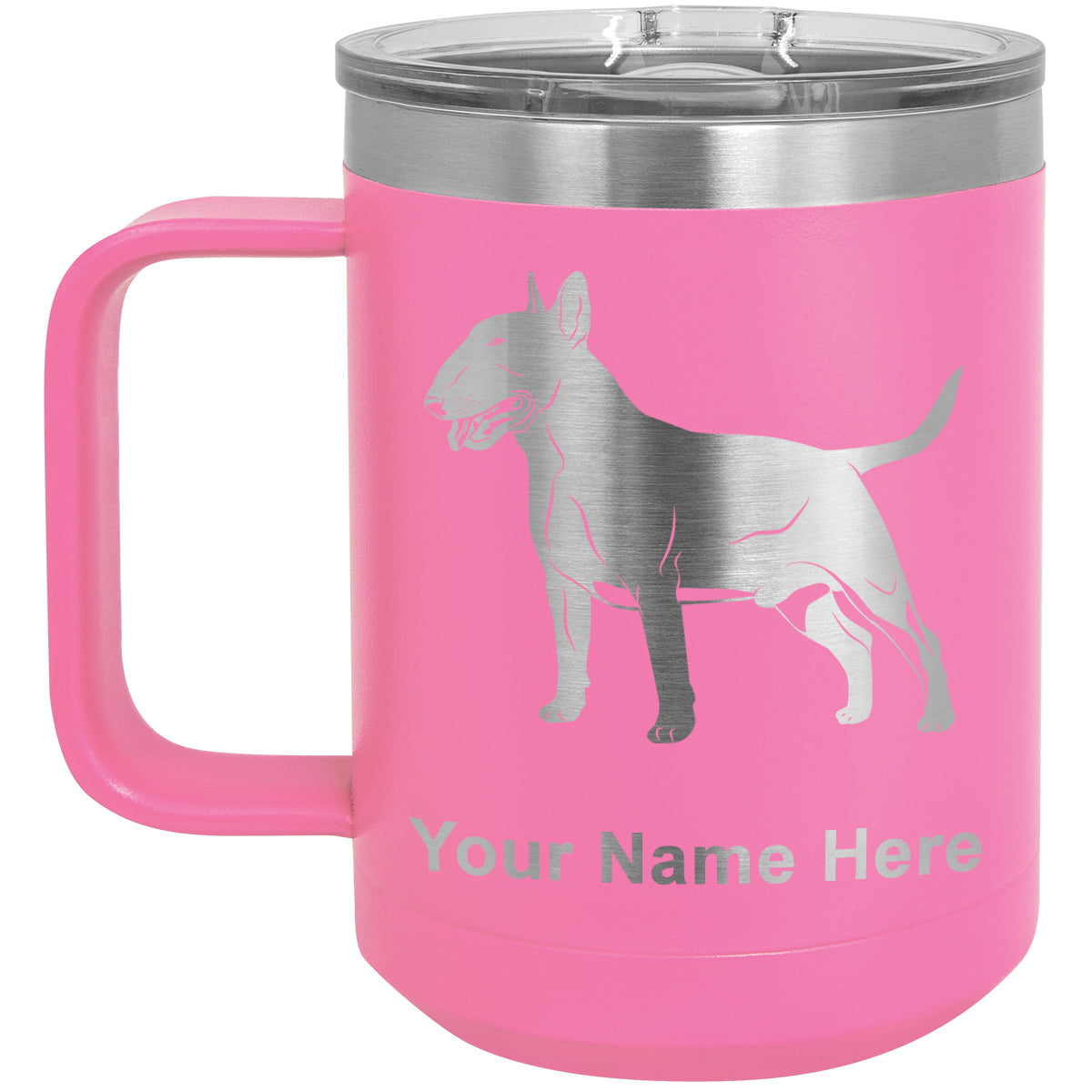 15oz Vacuum Insulated Coffee Mug, Bull Terrier Dog, Personalized Engraving Included