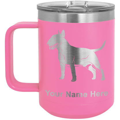 15oz Vacuum Insulated Coffee Mug, Bull Terrier Dog, Personalized Engraving Included