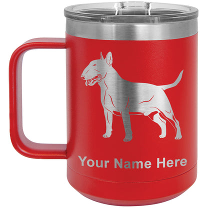 15oz Vacuum Insulated Coffee Mug, Bull Terrier Dog, Personalized Engraving Included