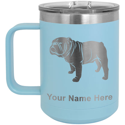 15oz Vacuum Insulated Coffee Mug, Bulldog Dog, Personalized Engraving Included