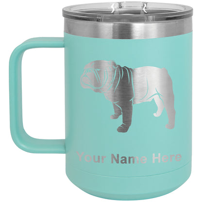 15oz Vacuum Insulated Coffee Mug, Bulldog Dog, Personalized Engraving Included
