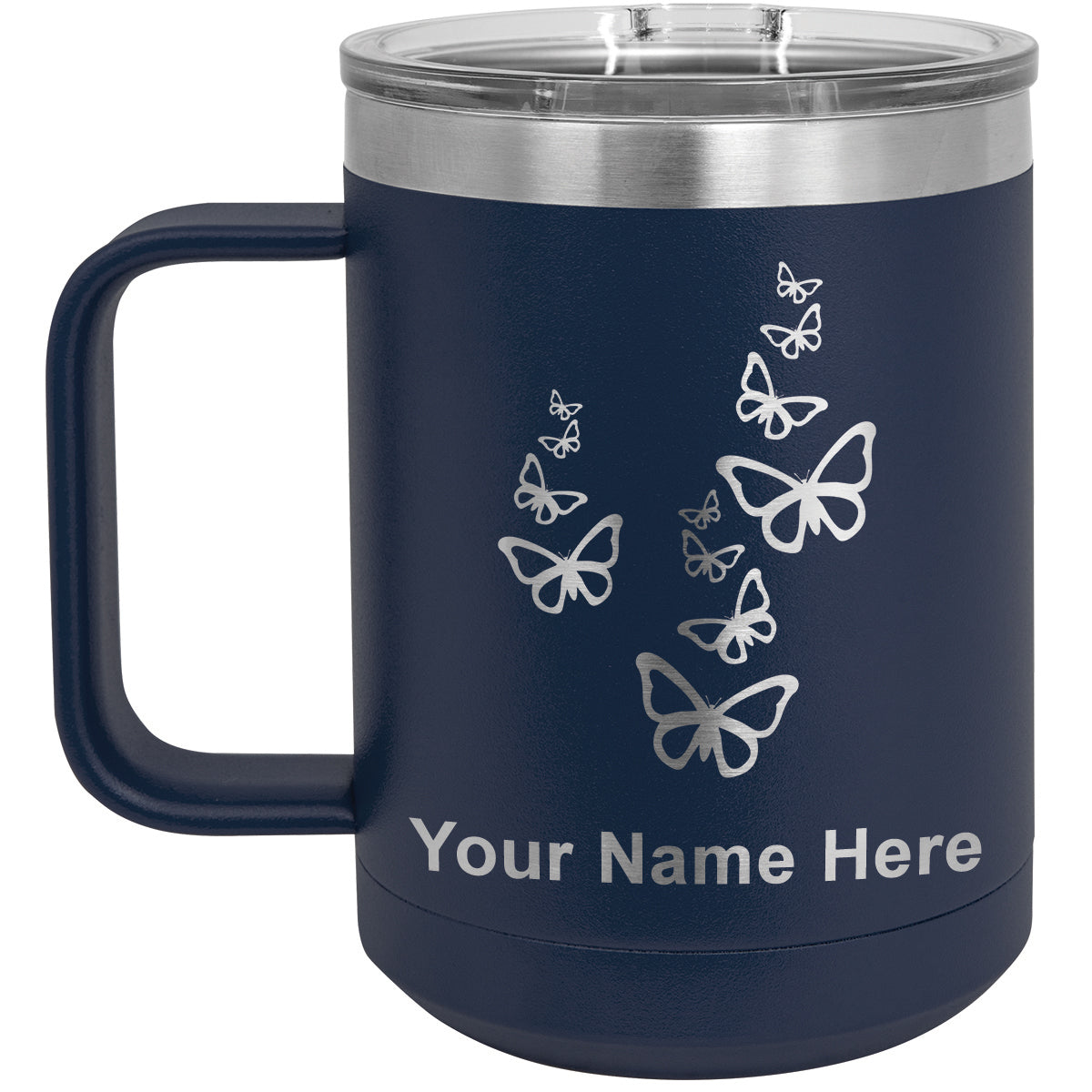 15oz Vacuum Insulated Coffee Mug, Butterflies, Personalized Engraving Included