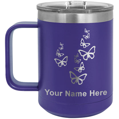 15oz Vacuum Insulated Coffee Mug, Butterflies, Personalized Engraving Included
