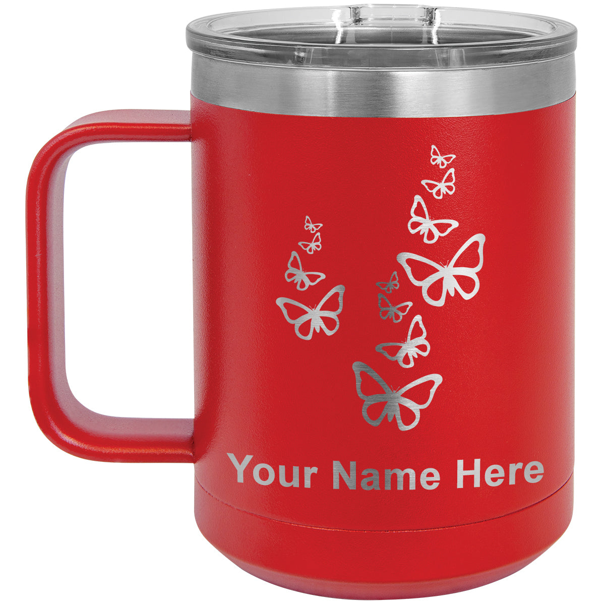 15oz Vacuum Insulated Coffee Mug, Butterflies, Personalized Engraving Included