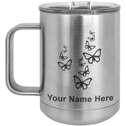 15oz Vacuum Insulated Coffee Mug, Butterflies, Personalized Engraving Included