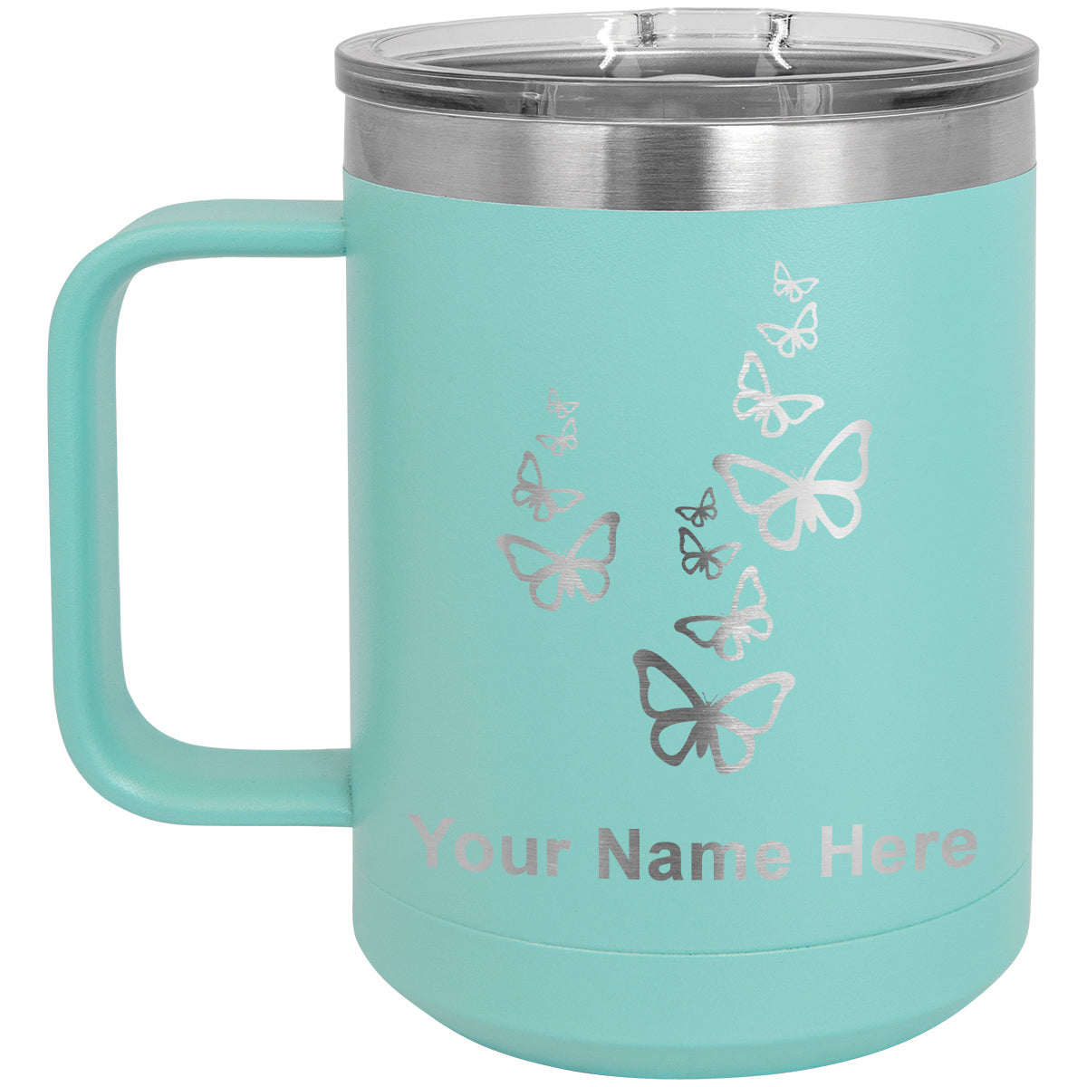 15oz Vacuum Insulated Coffee Mug, Butterflies, Personalized Engraving Included