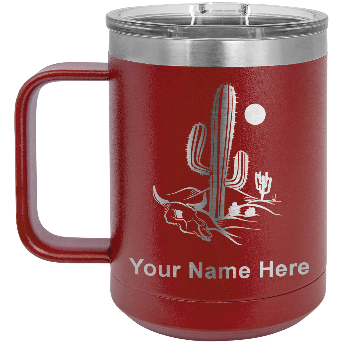 15oz Vacuum Insulated Coffee Mug, Cactus, Personalized Engraving Included