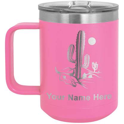 15oz Vacuum Insulated Coffee Mug, Cactus, Personalized Engraving Included