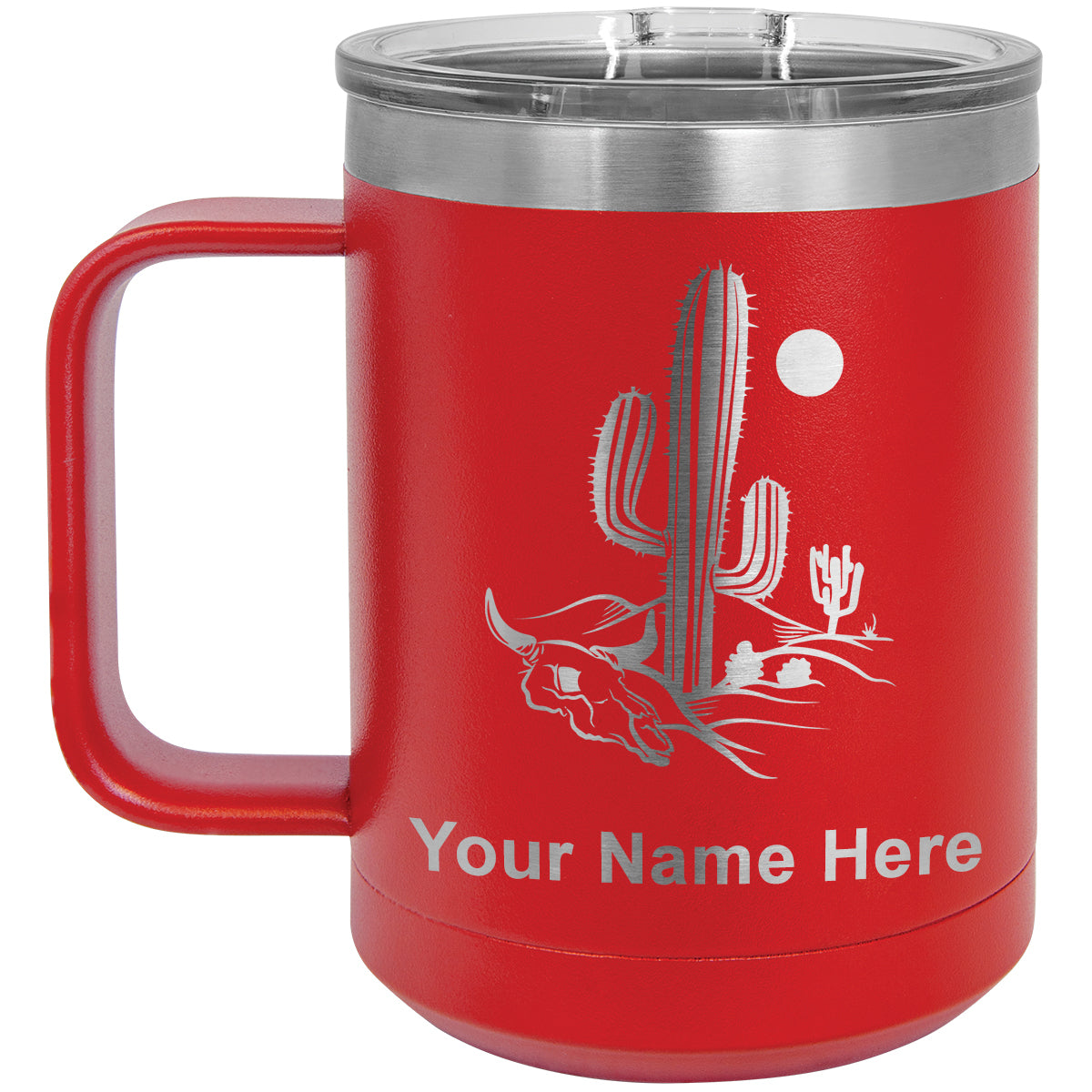 15oz Vacuum Insulated Coffee Mug, Cactus, Personalized Engraving Included