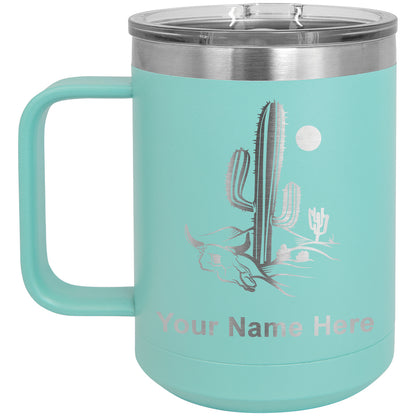 15oz Vacuum Insulated Coffee Mug, Cactus, Personalized Engraving Included