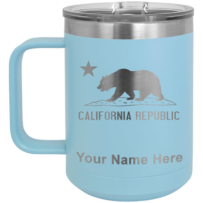 15oz Vacuum Insulated Coffee Mug, California Republic Bear Flag, Personalized Engraving Included