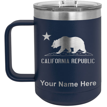 15oz Vacuum Insulated Coffee Mug, California Republic Bear Flag, Personalized Engraving Included