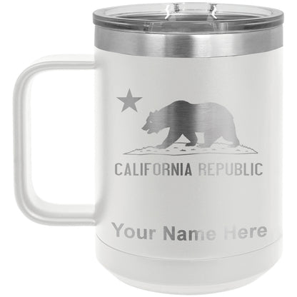 15oz Vacuum Insulated Coffee Mug, California Republic Bear Flag, Personalized Engraving Included