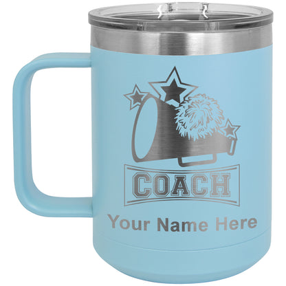 15oz Vacuum Insulated Coffee Mug, Cheerleading Coach, Personalized Engraving Included