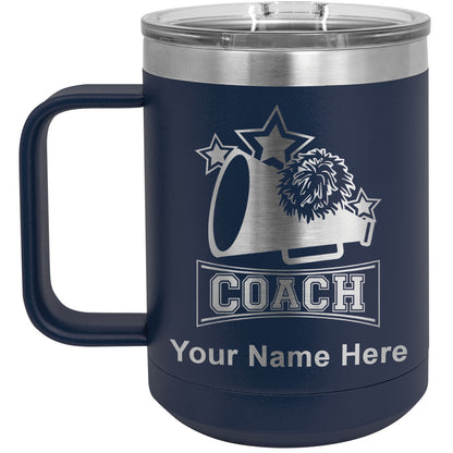 15oz Vacuum Insulated Coffee Mug, Cheerleading Coach, Personalized Engraving Included