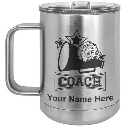 15oz Vacuum Insulated Coffee Mug, Cheerleading Coach, Personalized Engraving Included
