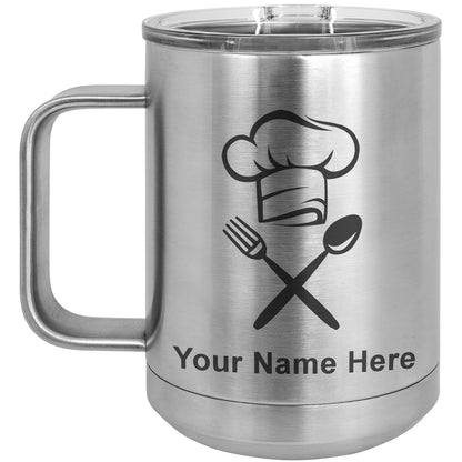 15oz Vacuum Insulated Coffee Mug, Chef Hat, Personalized Engraving Included
