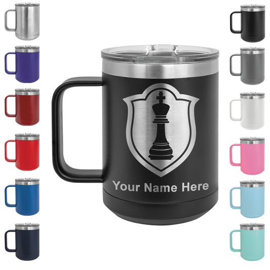 15oz Vacuum Insulated Coffee Mug, Chess King, Personalized Engraving Included