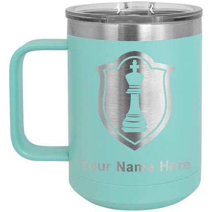 15oz Vacuum Insulated Coffee Mug, Chess King, Personalized Engraving Included