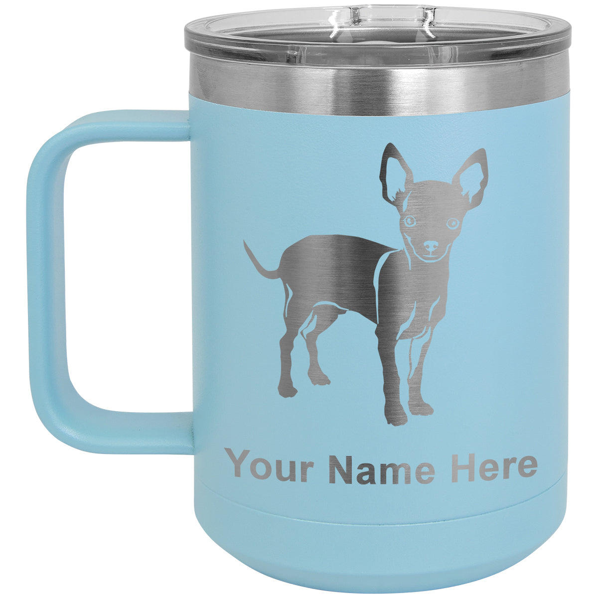 15oz Vacuum Insulated Coffee Mug, Chihuahua Dog, Personalized Engraving Included