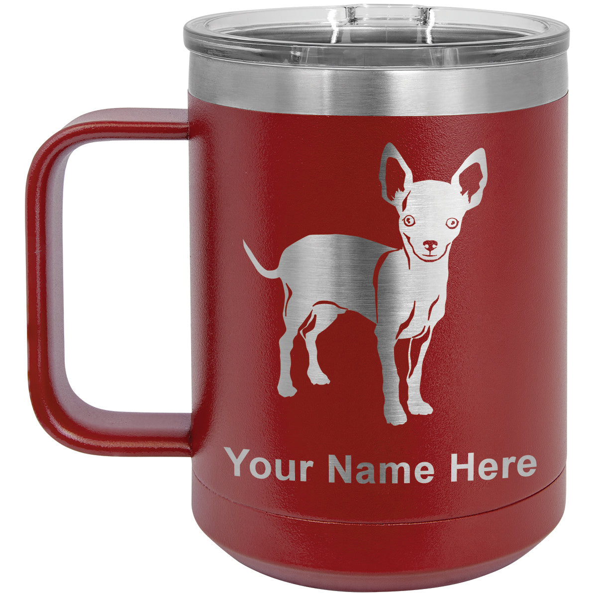 15oz Vacuum Insulated Coffee Mug, Chihuahua Dog, Personalized Engraving Included