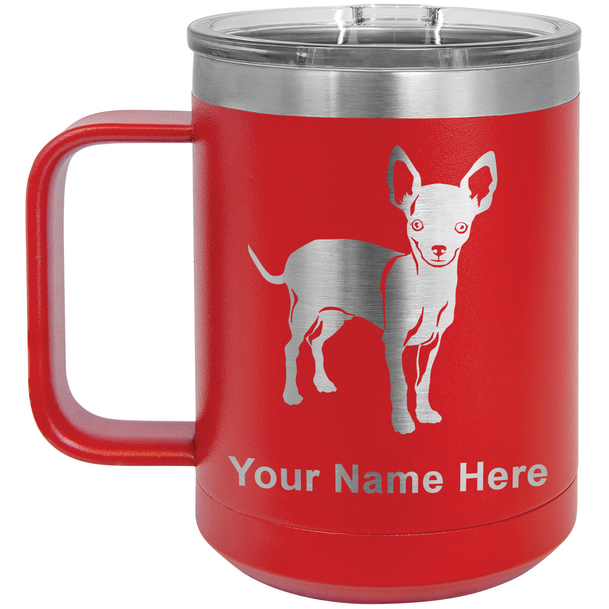 15oz Vacuum Insulated Coffee Mug, Chihuahua Dog, Personalized Engraving Included
