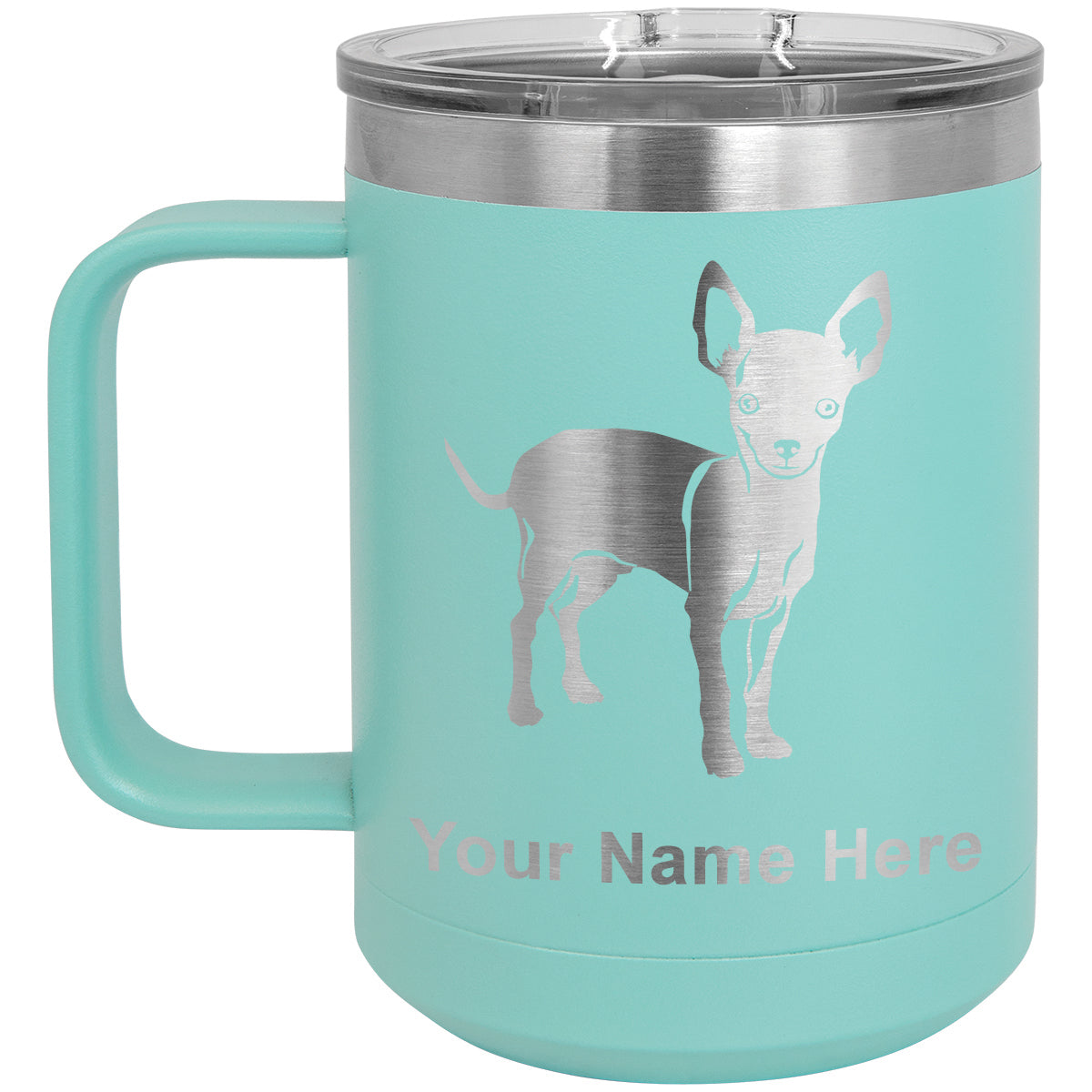 15oz Vacuum Insulated Coffee Mug, Chihuahua Dog, Personalized Engraving Included