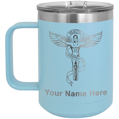 15oz Vacuum Insulated Coffee Mug, Chiropractic Symbol, Personalized Engraving Included