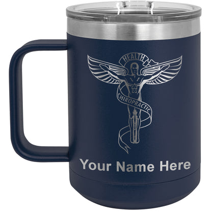 15oz Vacuum Insulated Coffee Mug, Chiropractic Symbol, Personalized Engraving Included