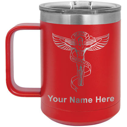 15oz Vacuum Insulated Coffee Mug, Chiropractic Symbol, Personalized Engraving Included