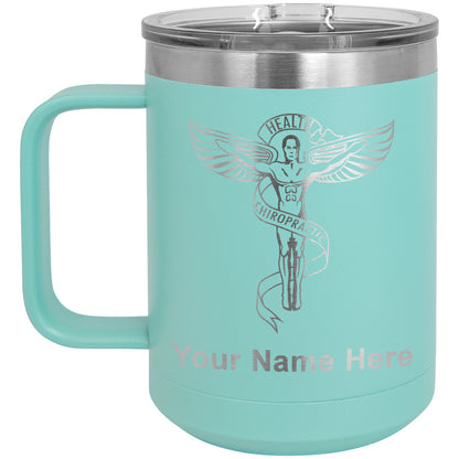 15oz Vacuum Insulated Coffee Mug, Chiropractic Symbol, Personalized Engraving Included