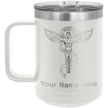 15oz Vacuum Insulated Coffee Mug, Chiropractic Symbol, Personalized Engraving Included