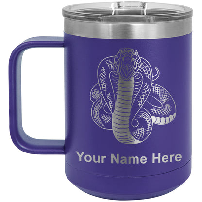 15oz Vacuum Insulated Coffee Mug, Cobra Snake, Personalized Engraving Included