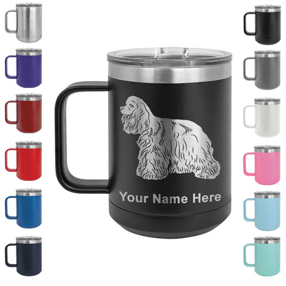 15oz Vacuum Insulated Coffee Mug, Cocker Spaniel Dog, Personalized Engraving Included
