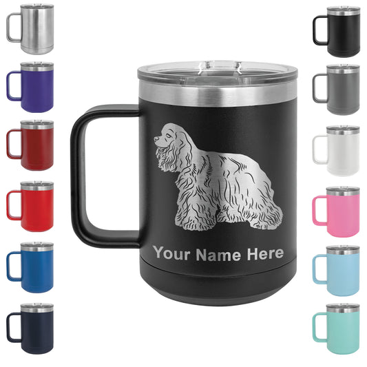 15oz Vacuum Insulated Coffee Mug, Cocker Spaniel Dog, Personalized Engraving Included