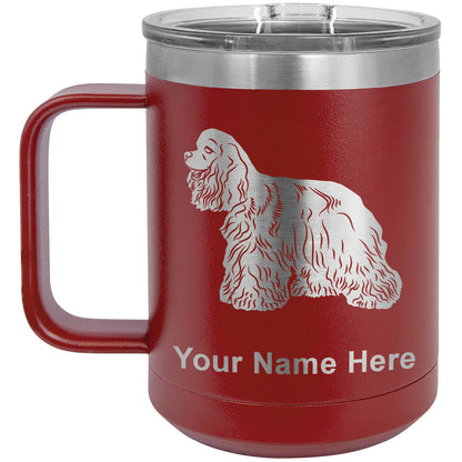 15oz Vacuum Insulated Coffee Mug, Cocker Spaniel Dog, Personalized Engraving Included