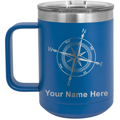 15oz Vacuum Insulated Coffee Mug, Compass Rose, Personalized Engraving Included