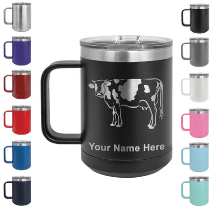 15oz Vacuum Insulated Coffee Mug, Cow, Personalized Engraving Included