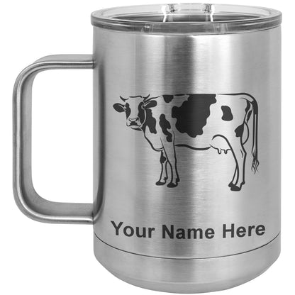 15oz Vacuum Insulated Coffee Mug, Cow, Personalized Engraving Included