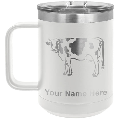 15oz Vacuum Insulated Coffee Mug, Cow, Personalized Engraving Included