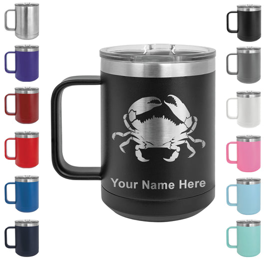 15oz Vacuum Insulated Coffee Mug, Crab, Personalized Engraving Included