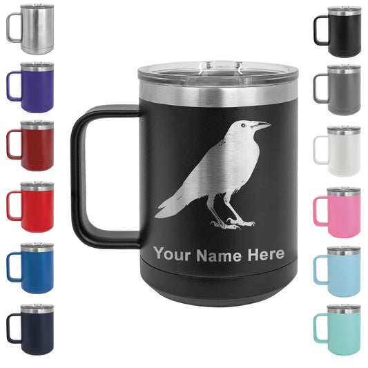 15oz Vacuum Insulated Coffee Mug, Crow, Personalized Engraving Included