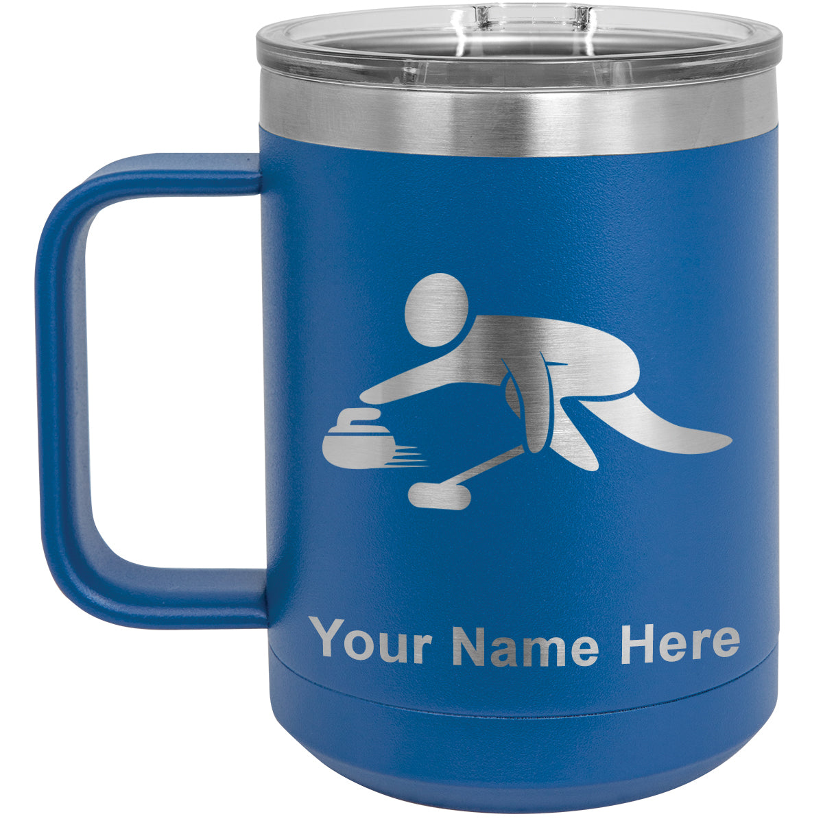 15oz Vacuum Insulated Coffee Mug, Curling Figure, Personalized Engraving Included