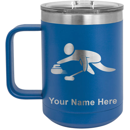 15oz Vacuum Insulated Coffee Mug, Curling Figure, Personalized Engraving Included