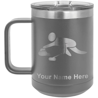 15oz Vacuum Insulated Coffee Mug, Curling Figure, Personalized Engraving Included