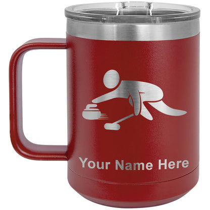 15oz Vacuum Insulated Coffee Mug, Curling Figure, Personalized Engraving Included