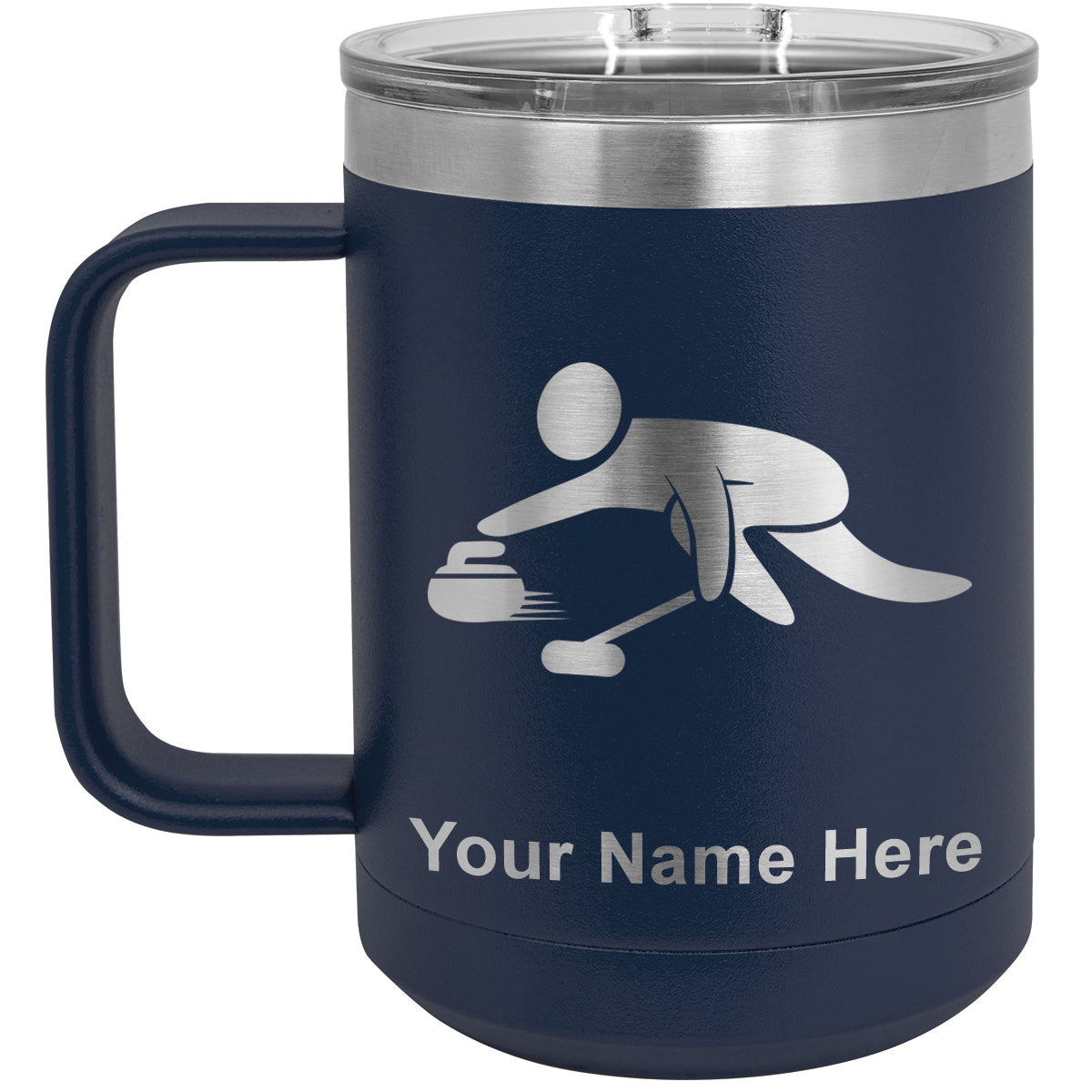 15oz Vacuum Insulated Coffee Mug, Curling Figure, Personalized Engraving Included